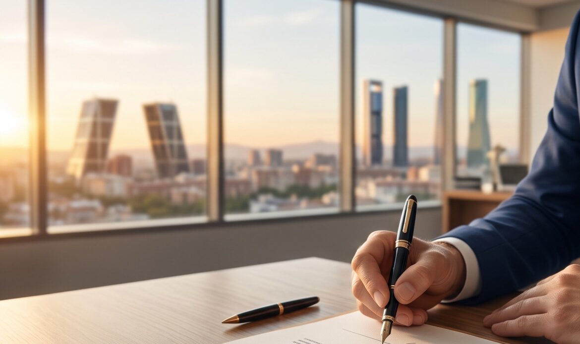 Despacho con vistas a Madrid, firma de escritura notarial de constitucion de empresa