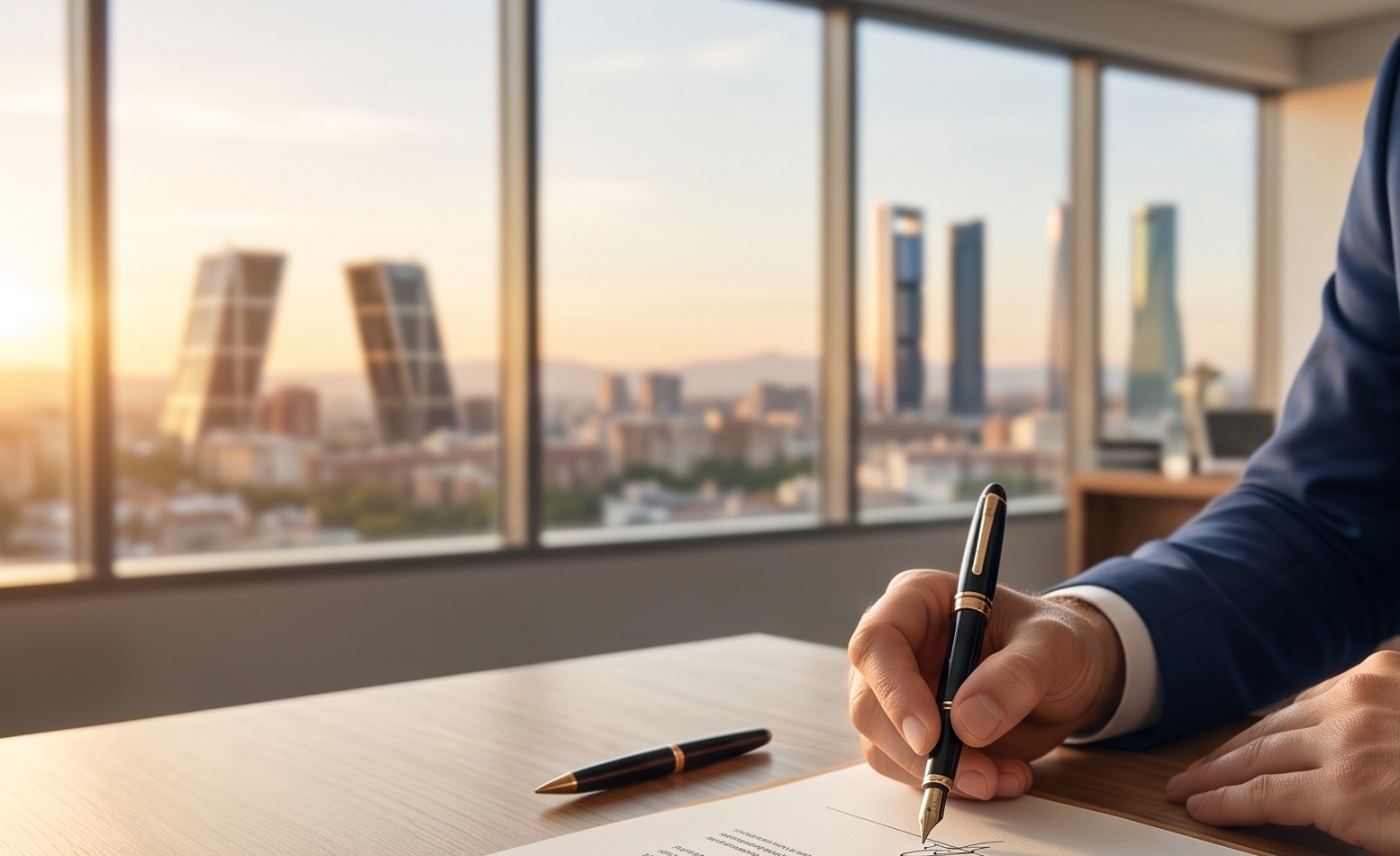 Despacho con vistas a Madrid, firma de escritura notarial de constitucion de empresa