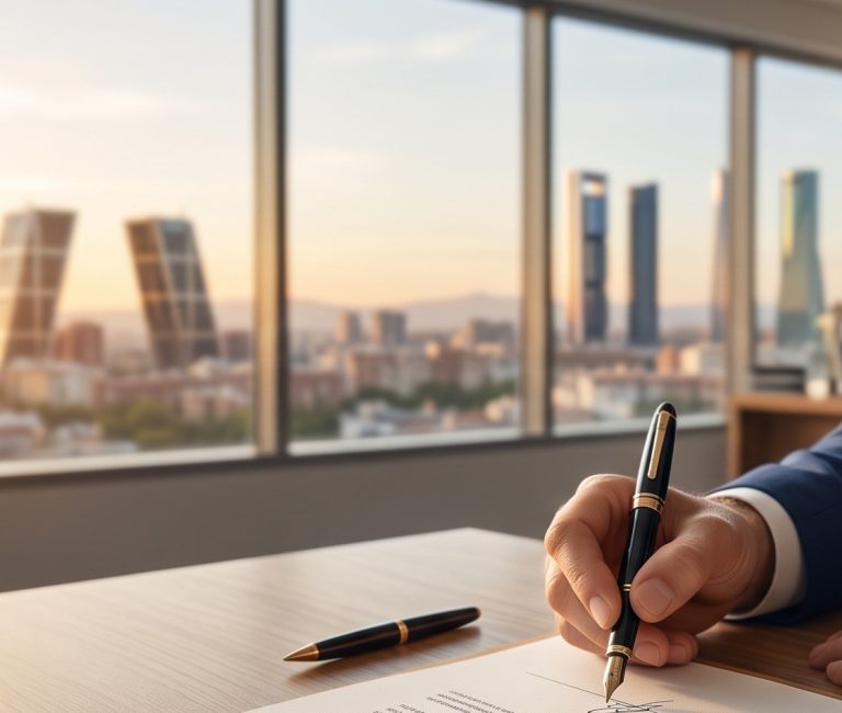 Despacho con vistas a Madrid, firma de escritura notarial de constitucion de empresa